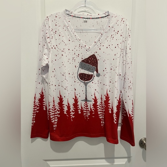 Festive Red and White Long Sleeve Shirt - Picture 1 of 11